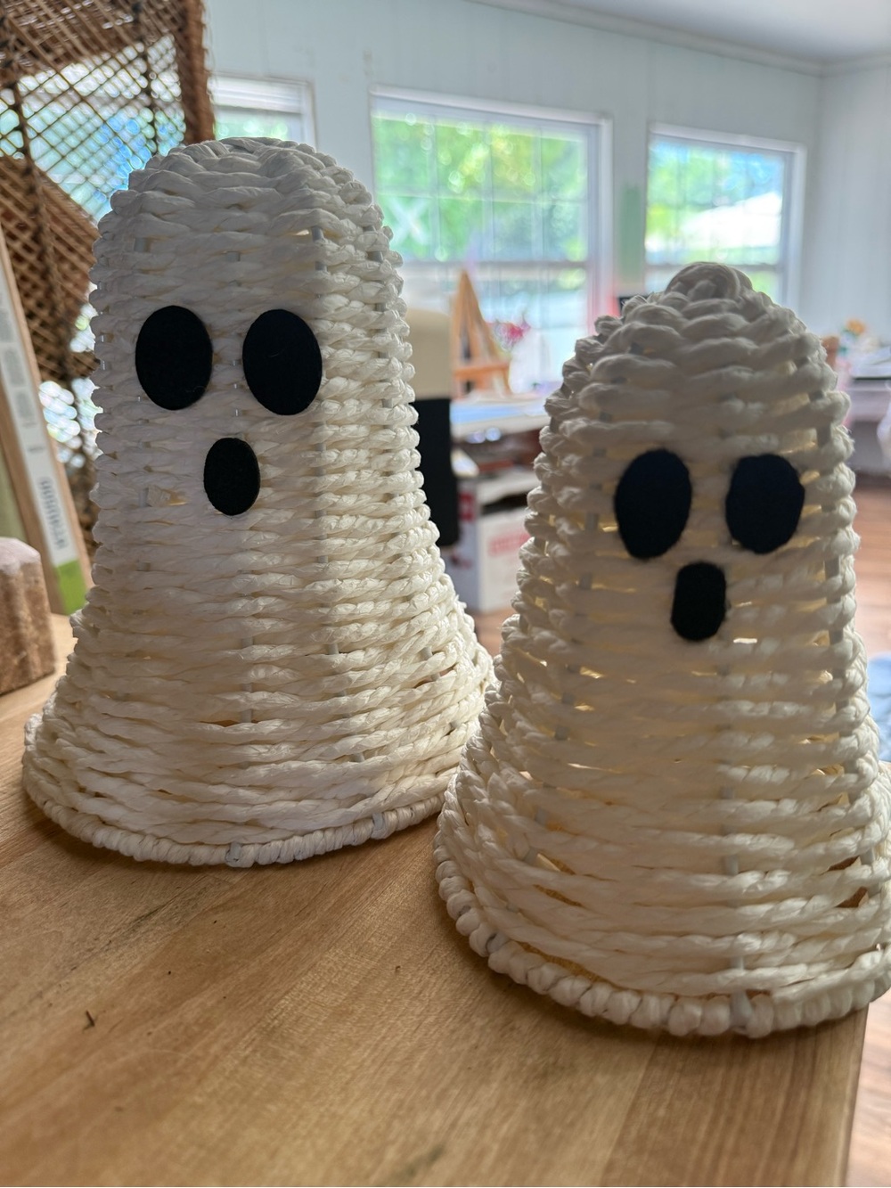 Halloween White Wicker Ghost Accent Décor - Set of 2
